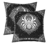 Manfei Lot de 2 housses de coussin décoratives motif araignée bohème à motif mandala double face pour décoration de chambre d'enfant, garçon, fille, motif arachnide, animal d'Halloween, pour lit