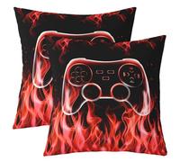 Manfei Lot de 2 housses de coussin décoratives motif manette de jeu pour filles, garçons, adolescents - Motifs de jeux vidéo - Rouge froid et noir - 55,9 x 55,9 cm (L x l)