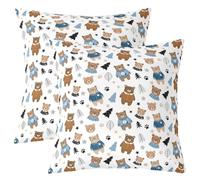Manfei Lot de 2 housses de coussin décoratives réversibles à motif d'ours mignons, de pattes de plantes et d'étoiles - 50,8 x 50,8 cm - Imprimé réversible