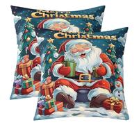 Manfei Lot de 2 housses de coussin double face avec inscription Merry Christmas Santa Claus pour enfants, bonhomme de neige, pin, flocon de neige, décoration d'intérieur, bleu foncé, 50,8 x 50,8 cm