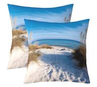 Manfei Lot de 2 housses de coussin double face avec motif 3D bord de mer pour enfants, thème océan, décoration d'intérieur, pour lit, canapé, sofa, bleu et blanc, 61 x 61 cm