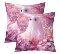Manfei Lot de 2 housses de coussin double face motif fantôme mignon aquarelle fleur blanche marguerite pour enfants, garçons et filles, décoration de chambre à coucher, thème d'Halloween, pour lit