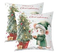 Manfei Lot de 2 housses de coussin Merry Christmas pour enfants, filles, garçons, motif sapin de Noël, flocon de neige, salon, canapé, lit, 40,6 cm (L) x 40,6 cm (l)