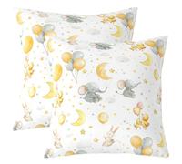 Manfei Lot de 2 housses de coussin motif animal kawaii pour enfants, motif étoile, lune, lapin, lapin, éléphant et oiseau, conte de fées, décoration d'intérieur, blanc et jaune, 40,6 x 40,6 cm