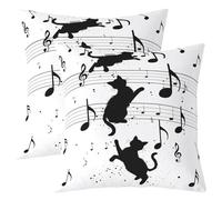 Manfei Lot de 2 housses de coussin motif chat de dessin animé pour enfants, motif notes de musique, éclaboussures d'encre des deux côtés, animal kawaii simple, décoration d'intérieur, pour lit, canapé