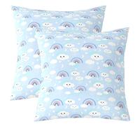 Manfei Lot de 2 housses de coussin motif dessin animé, arc-en-ciel, étoiles, lune, nuage pour enfants, filles, garçons, taies d'oreiller mignonnes bleues et blanches pour décoration de salon, canapé