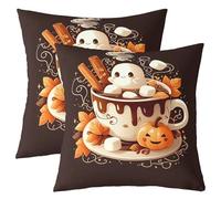 Manfei Lot de 2 housses de coussin motif tasse à café et fantôme mignon pour décoration de chambre d'enfant, garçons et filles, motif citrouille dessin animé, 55,9 x 55,9 cm