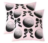 Manfei Lot de 2 housses de coussin réversibles avec nœud papillon imprimé 3D et nœud papillon pour enfants, garçons, adolescents, motif balle de golf 40,6 x 40,6 cm, rose