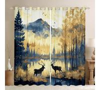 Manfei Lot de 2 rideaux de fenêtre à motif cerf aquarelle paysage naturel pin montagne, traitement de fenêtre sur le thème des animaux, décoration de chambre d'enfant, garçons et filles, rideaux à