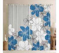 Manfei Lot de 2 rideaux de fenêtre à motif floral rétro bleu et blanc - 117 x 183 cm - 50 % occultants - Pour chambre d'enfant et femme - Pour chambre à coucher, chambre à coucher, moderne et simple