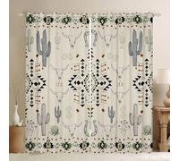 Manfei Lot de 2 rideaux de fenêtre aztèques style bohème abstrait géométrique vintage, cactus occidental, décoration de chambre d'enfant, garçons et filles, rideaux à œillets, 167 x 228 cm