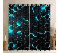Manfei Lot de 2 rideaux de fenêtre bleus et noirs pour enfants - Rideaux de fenêtre en nid d'abeille abstrait pour garçons et filles - Décoration de chambre à coucher - Habillages de fenêtre