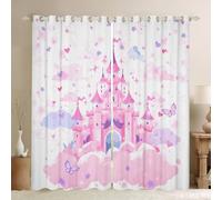 Manfei Lot de 2 rideaux de fenêtre château de rêve, rideaux de fenêtre d'amour papillon pour décoration de chambre à coucher, rideaux sur le thème des contes de fées pour adultes et adolescents, rose