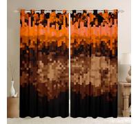 Manfei Lot de 2 rideaux de fenêtre de mineur à grille de pixels, rideaux de fenêtre géométriques à carreaux, marron, noir, orange, décoration de chambre d'enfant, garçons et filles, rideaux à œillets