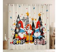 Manfei Lot de 2 rideaux de fenêtre « Merry Christmas » - Motif Père Noël et nain de Noël - Pour enfants, garçons, filles, adolescents - Motifs d'arbres à l'aquarelle - Hippie - Graffiti - Rideaux