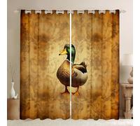 Manfei Lot de 2 rideaux de fenêtre mignons colverts à motif de canard sauvage, chasse à la faune, traitement de fenêtre à imprimé floral rétro, décoration de chambre d'enfant, garçons et filles