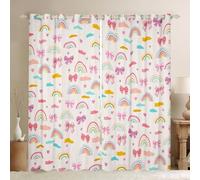 Manfei Lot de 2 rideaux de fenêtre motif princesse avec nœud mignon, motif dessin animé, nuages arc-en-ciel, nœuds et cœurs, décoration de chambre d'enfant, garçons et filles, rideaux de chambre à