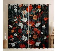 Manfei Lot de 2 rideaux de fenêtre vintage à motif fleurs rouges et blanches, feuilles vertes, décoration de chambre d'enfant, garçons et filles, rideaux à œillets pour chambre à coucher, 168 x 183 cm