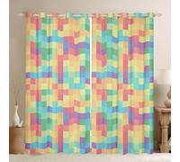 Manfei Lot de 2 rideaux occultants pixelisés à carreaux colorés en patchwork à carreaux, traitement de fenêtre de jeu de mineurs de pixels, décoration de chambre d'enfants, garçons et filles, rideaux