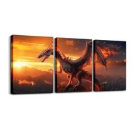 Manfei Lot de 3 décorations murales en forme de dragon volant rouge - Œuvre d'art pour salon, chambre à coucher, décoration murale sur le thème des animaux des contes de fées, décoration de chambre