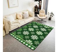 Manfei Lucky Clover Tapis d'intérieur antidérapant et absorbant pour décoration de chambre d'enfant, de garçon et de fille, motif trèfle vert et blanc, 1,4 x 1,9 m (rectangulaire)