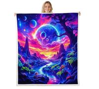 Manfei Mountain Planet Couverture de lit, couverture paysage naturel, légère, douce et confortable, couverture rétro en flanelle pour canapé, chambre à coucher, bureau, ensemble de literie violet et