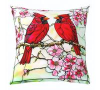 Manfei Northern Cardinal Lot de 1 housse de coussin motif fleurs de cerisier roses pour filles, garçons, femmes, oiseaux de Noël, rétro abstraite, décoration de salon, canapé, lit, 61 x 61 cm (L x l)