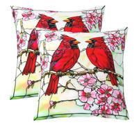 Manfei Northern Cardinal Lot de 2 housses de coussin à motif de fleurs de cerisier roses pour filles, garçons, adolescents, oiseaux de Noël, rétro abstrait, décoration de salon, canapé, lit, 55,9 x