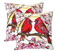 Manfei Northern Cardinal Lot de 2 housses de coussin décoratives en fleurs de cerisier roses pour filles, garçons, femmes, art abstrait, oiseaux de Noël, décoration de salon, canapé, lit, 61 x 61 cm