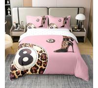 Manfei Parure de lit 2 pièces 100 % coton avec housse de couette Lucky 8 balles pour lit simple, motif léopard marron, housse de couette imprimée peau de guépard sauvage, décoration de chambre