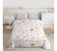 Manfei Parure de lit 2 pièces à motif de marguerites aquarelle pour enfants, filles, garçons, femmes, décoration de chambre, couette matelassée rose clair bleu pâquerette, 1 taie d'oreiller