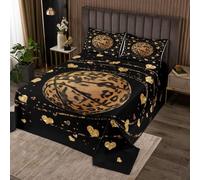 Manfei Parure de lit 2 pièces avec couvre-lit matelassé et 1 taie d'oreiller sur le thème des jeux sportifs avec 1 taie d'oreiller, motif basket-ball, cœurs dorés, marron, imprimé léopard