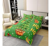 Manfei Parure de lit 2 pièces avec housse de couette 100 % coton pour lit simple, motif sapin de Noël de l'Ouest, décoration de chambre d'enfant, garçons et filles, 1 taie d'oreiller, sans couette
