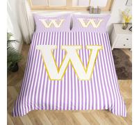 Manfei Parure de lit 2 pièces avec housse de couette et 1 taie d'oreiller, motif lettre W - Lettre de l'alphabet - Pour lit simple - Lettre de l'alphabet - Décoration de chambre d'enfant (sans