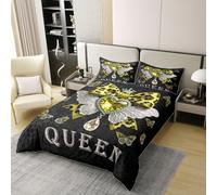 Manfei Parure de lit 3 pièces 100 % coton avec housse de couette motif léopard jaune et nœud papillon pour très grand lit, housse de couette à imprimé floral chic, décoration de chambre d'enfant