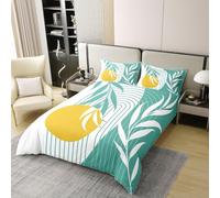 Manfei Parure de lit 3 pièces 100 % coton, motif abstrait, motif feuille de soleil, housse de couette bohème géométrique courbée, décoration de chambre pour enfants, garçons et filles, 2 taies