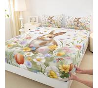 Manfei Parure de lit 3 pièces avec 2 taies d'oreiller, motif lapin, aquarelle, fleur, papillon, pour très grand lit, parure de lit douce (sans plat)