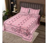 Manfei Parure de lit 3 pièces avec bandanas rose pour très grand lit, couvre-lit matelassé bohème chic à motif floral avec 2 taies d'oreiller, décoration de chambre d'enfant et de garçon, couette