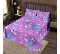 Manfei Parure de lit 3 pièces avec couette et 2 taies d'oreiller motif licorne, étoiles brillantes, galaxie, pour enfants, adolescents, rose et violet