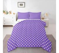 Manfei Parure de lit 3 pièces avec couette et 2 taies d'oreiller, style romantique français rétro, pour enfants, adolescents et adultes, motif cercles géométriques et pois violets et blancs, pour lit