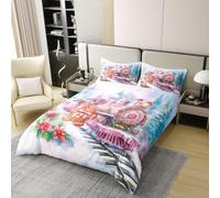 Manfei Parure de lit 3 pièces avec housse de couette 100 % coton pour lit super king-size, motif bonhomme en pain d'épices, motif train rose, décoration de chambre d'enfant, 2 taies d'oreiller, sans