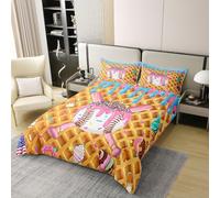 Manfei Parure de lit 3 pièces avec housse de couette 100 % coton pour lit super king size, motif dessert sucré, biscuit, rose et bleu, décoration de chambre d'enfant, garçons et filles, 2 taies