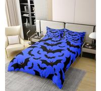 Manfei Parure de lit 3 pièces avec housse de couette 100 % coton pour très grand lit, motif chauve-souris noire, bleu roi et noir, décoration de chambre d'enfant, 2 taies d'oreiller, sans couette
