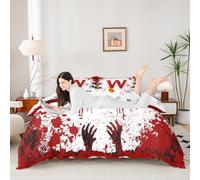 Manfei Parure de lit 3 pièces avec housse de couette à motif lettre W rouge pour très grand lit, housse de couette à thème d'Halloween, décoration de chambre d'enfant, garçons et filles, 2 taies