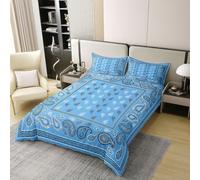 Manfei Parure de lit 3 pièces avec housse de couette bandana 100 % coton pour très grand lit, housse de couette bohème chic à motif floral, décoration de chambre pour enfants, garçons et filles, 2