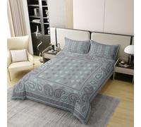 Manfei Parure de lit 3 pièces avec housse de couette bandana en étain 100 % coton pour très grand lit, housse de couette bohème chic, motif floral, décoration de chambre d'enfant, garçons et filles, 2