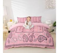 Manfei Parure de lit 3 pièces avec housse de couette bandana rose pour très grand lit, housse de couette bohème chic, motif floral, décoration de chambre d'enfant, garçons et filles, 2 taies