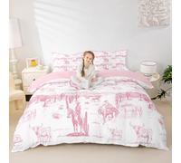Manfei Parure de lit 3 pièces avec housse de couette de style sud-ouest de style sud-ouest - Housse de couette rustique de style sud-ouest - Motif cactus du désert - Pour très grand lit - Rose