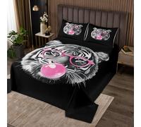 Manfei Parure de lit 3 pièces avec housse de couette et 2 taies d'oreiller, motif tigre amusant, rose bonbon à bulles pour adolescentes, femmes, adultes, animaux sauvages, pour très grand lit