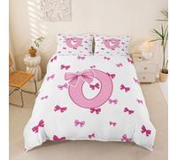 Manfei Parure de lit 3 pièces avec housse de couette et 2 taies d'oreiller pour enfants et adolescents - Motif lettre O monogrammée et nœud en ruban rose et blanc (sans couette)